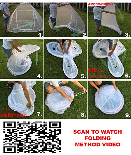 Image of VERDIOZ WITH DEVICE Double Bed Mosquito Net Machardani, Foldable Poly Cotton King Size Mosquito Net, Corrosion Free Steel Wire, 30 GSM Bright White Net with Saviour Kit -(200X200X145 Cm, RED)
