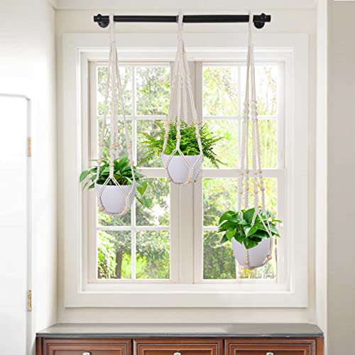 Lorbro Hanging Planter With 3 Macrame Plant Hanger, Wall/Window Plant Hanger With 3 Plants Pots, Hanging Plant Holder For Home Decor, Indoor Outdoor Herb Garden (Black) #TOP1