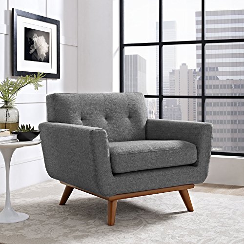 Modway Engage Mid-Century Modern Upholstered Fabric Accent Arm Lounge Chair, Wood In Gray, Armchair #TOP4