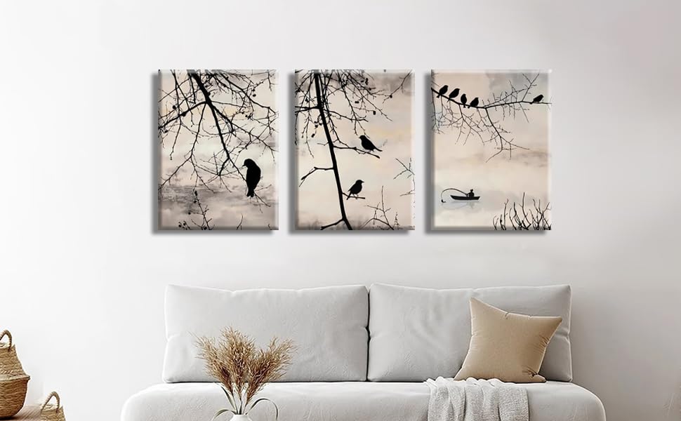 Silhouettes d'oiseaux sur branche cadre art poétique