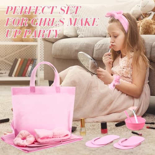 Hoteam 66 Pcs Spa Party Supplies 6 Pink Spa Headband 6 Fan Shaped Mask Brushes 30 Compressed Sponges 6 Mask Mixing Bowl with Spatula 6 Velvet Scrunchies 6 EVA Slippers 6 Tote Bag for Slumber Party