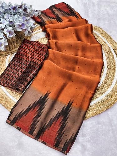 Image of SUPERLAXMI Women's Chiffon Floral Printed Saree with Blouse Piece