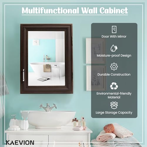 Image of Waterproof Wardrobe Mirror with Inside 5 Shelf Storage | Multipurpose Uses Wall Hanging Mirror - (wenge Color Shade)