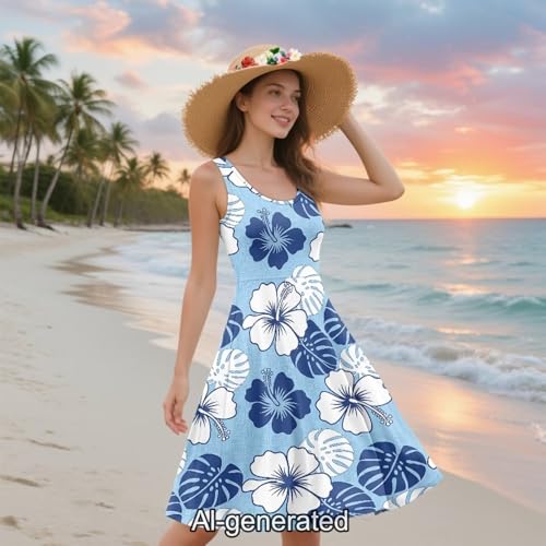 Image of Dreaweet Casual Sleeveless Dresses for Women Girls, Round Neck Tank Dresses with Pockets Summer Sundress Size XS-4XL