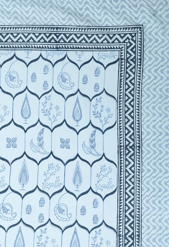 Image of Neelam Premium Hand Block Printed Bedsheet | Bed Spread Flatsheet Bed Sheet | Pure Cotton | Double Bed Queen Size 90 inchx108 inch | 300 TC Long Staple Cotton | 2 Pillow Covers | Blue Print