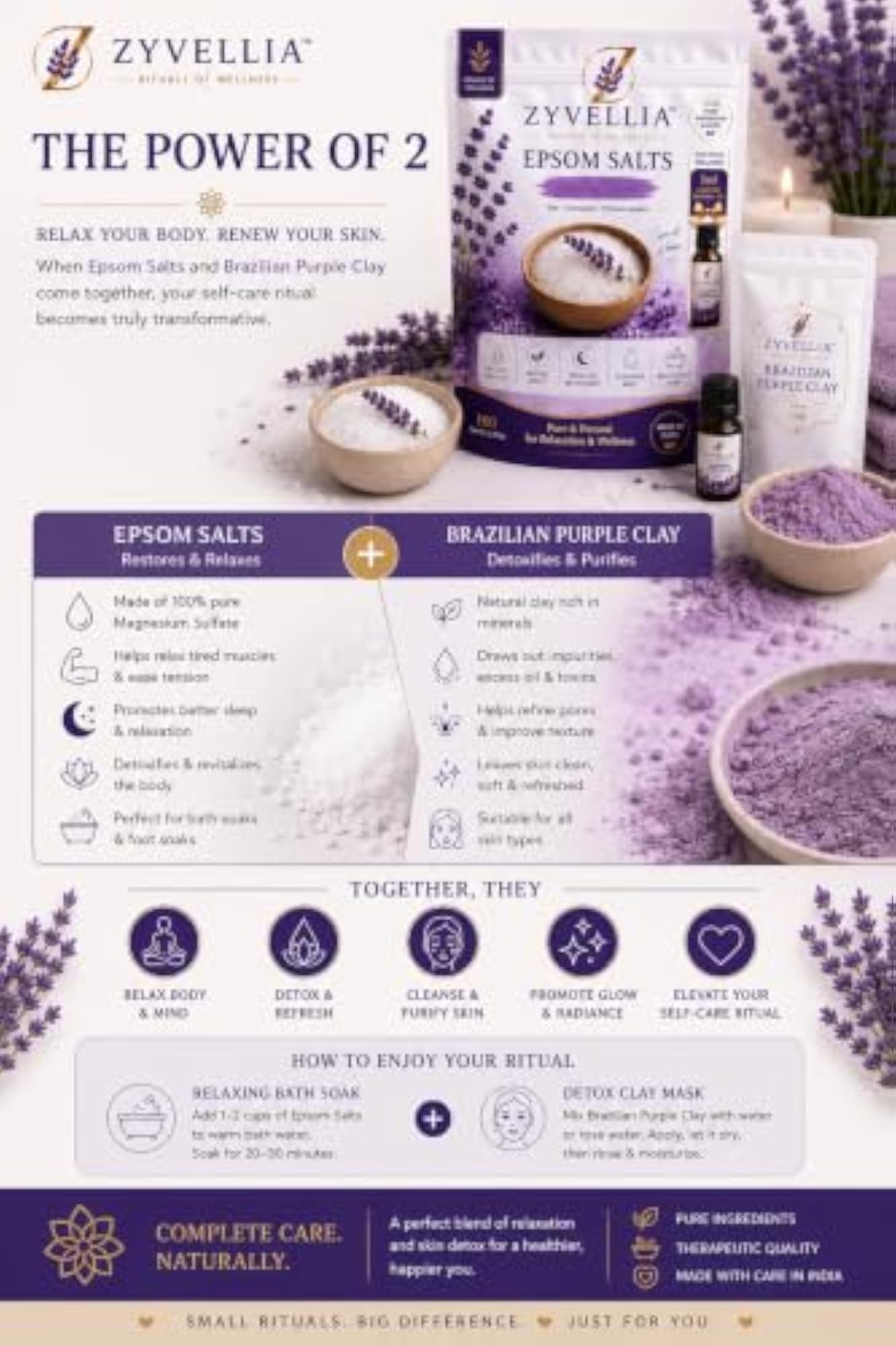 Epsom Salt 1kg with Lavender Oil, Relaxing Gift Set