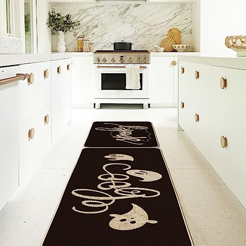 Artoid Mode Spooky Spider Web Gosts Boo Decorative Kitchen Mats Set Of 2, Seasonal Halloween Holiday Party Low-Profile Floor Mat For Home Kitchen - 17X29 And 17X47 Inch #TOP6