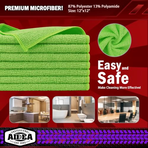 Image of AIDEA Microfiber Cleaning Cloth, 10PK, Microfiber Towels for Cars, Premium All Purpose Car Cloths, Dusting Cloth Cleaning Rags, Absorbent Towels for SUVs, House, Kitchen, Window, 12 inchx12 inch, Green