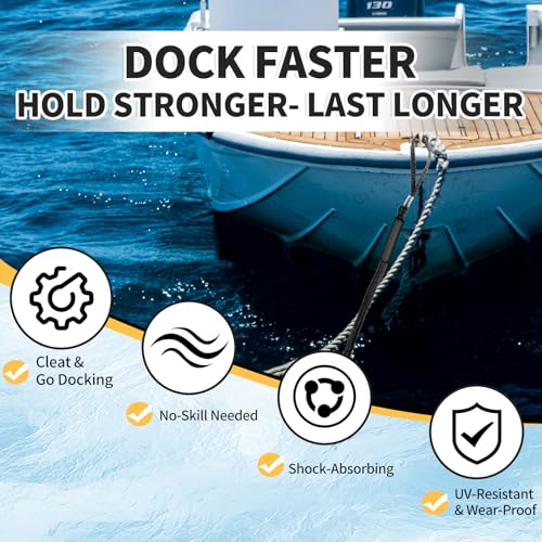Bungee Dock Line for Boats – 3ft Elastic Mooring Rope with Stainless Steel Clip – Quick Dock Tie for Jet Ski, Pontoon (Black) — view 5