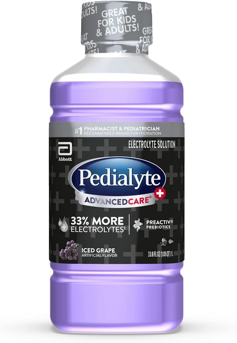 AdvancedCare Plus Electrolyte Hydration Drink, Has 33% More Electrolytes and Has PreActiv Prebiotics, Iced Grape, 1 Liter