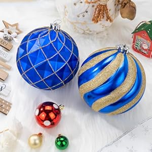 6" Blue and Gold Christmas Ball Ornaments Set, 4 Pcs Extra Large Xmas Tree Decoration, Shatterproof Luxury Decorative Hanging Ornament Bulk for Party Holiday Wreath Garland Home Décor 6 Blue and Gold Christmas Ball Ornaments Set 4 Pcs Extra Large Xmas Tree Decoration Shatterproof Luxury Decorative Hanging Ornament Bulk for Party Holiday Wreath Garland Home Decor