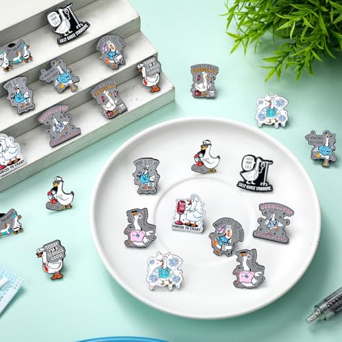 Image of Tondiamo 24 Pcs Silly Goose Nursing Pins Enamel Lapel Badges for Nurses | Inspirational Set for RN LPN Medical Staff, Humorous Goose Designs, Office Accessories, Great Gift for Medical Team