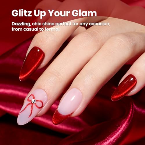 Image of beetles Gel Polish Ruby Red Cat Eye Gel Nail Polish - 15ML Glitter Gel Polish Magnetic Shimmer Effect Soak Off UV French Nail Art Design Salon DIY Manicure Gifts for Women