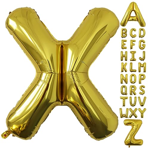 Image of Letter Balloons Gold Party Balloon - 40 Inch Large Gold Letter X Balloon, Letter Balloon Birthday Decorations, Balloon for Women Men Anniversary Party Decorations Supplies