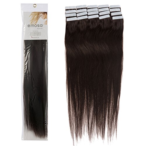 Emosa 18 Inch 02 Dark Brown Tape in Premium Remy Human Hair Extensions_20 Pieces Set 50g Weight Straight Women Beauty Salon Style Design