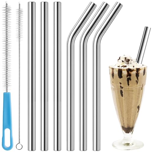 Metal Smoothie Straws 0.4'' Extra Wide Stainless Steel Reusable, 6 Pack by Diumepo - Used condition - US$8.01