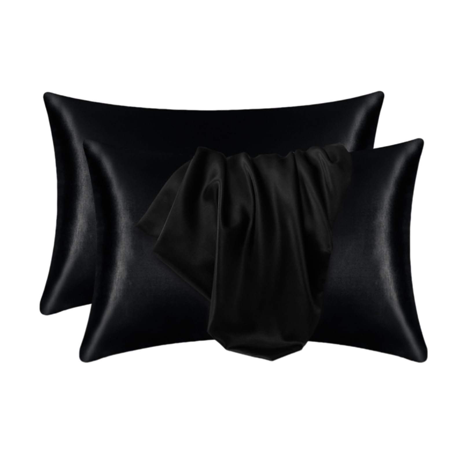 Silky Pillow Covers, Silk Pillowcases Multicolor Multiple Sizes for Hair Skin Care(Black,1PCx51x66cm(20x26in))