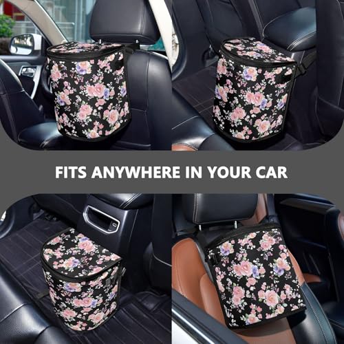 Image of MNSRUU Car Trash Can with Lid, Pink Sakura Car Trash Bag Hanging Car Organizers and Storage for Front Back Seat, Leak-Proof Car Trash Bin