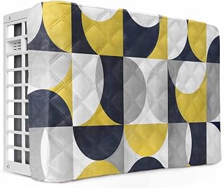 Yellow Black Indoor Air Conditioner Cover Nordic Retro Medieval Geometric Abstract Double Insulation Window AC Covers for Inside Dustproof Adjustable Window Unit Cover 17 x 13 x 3.5 inches