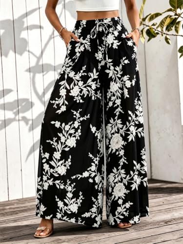 CORSKI Flowy Wide Leg Palazzo Pants for Women Dressy Casual Elastic Waist Lounge Long Trousers with Pocket Large - image 4