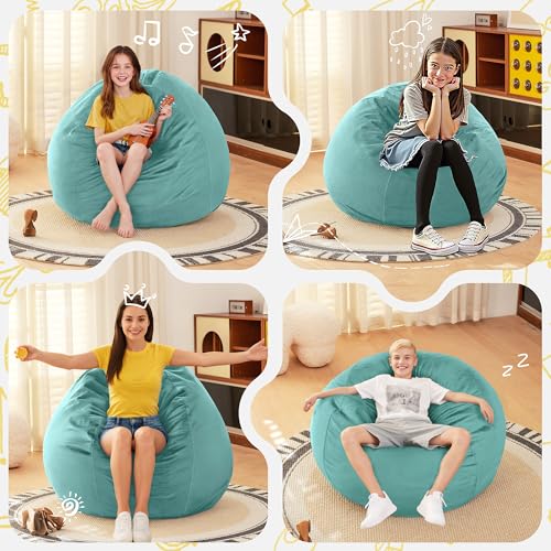 Image of HABUTWAY 2FT Bean Bag Chair, 2' Beanbags Small Bean Bag Chairs with Filling, Teardrop Bean Bag Chair Luxurious Velvet Ultra Soft Fur with Removable Cover (Aqua Ombre)