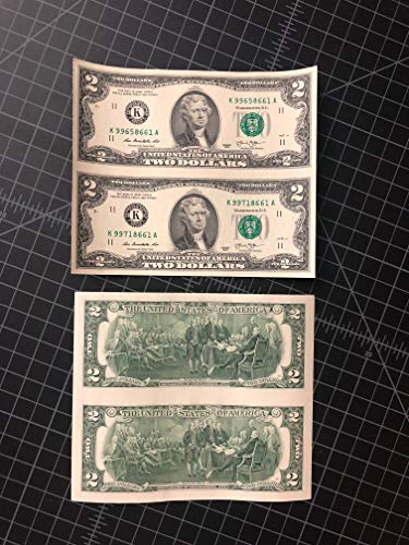 Uncut Currency Sheet Collectible Uncirculated Genuine $2 Dollar Bills Money (Two Notes)