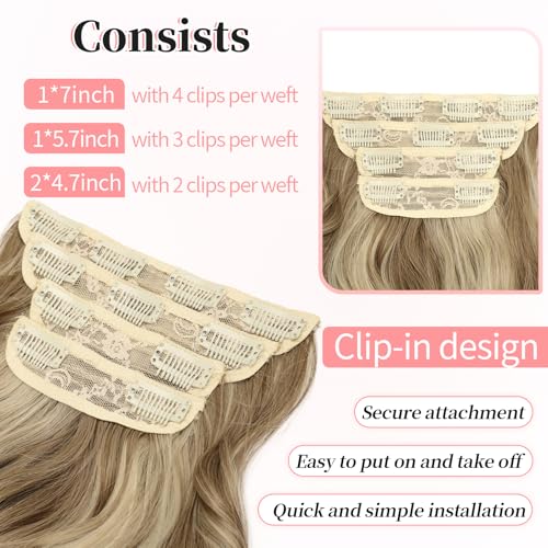 Image of KooKaStyle Wavy Thick Clip in Hair Extensions 24 inch Ash Blonde Balayage