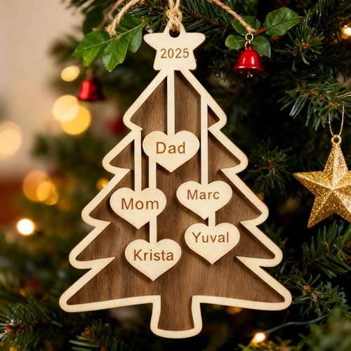Image of Personalized Wooden Family Christmas Ornament 2025, Custom Name Christmas Tree Decoration Ornament, Family Name Ornament, Cute Hanging Tags with Small Rope, for Friends