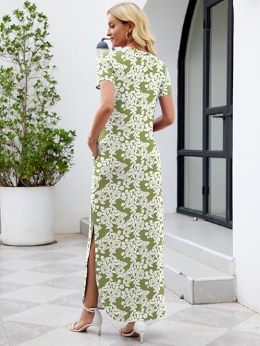 Image of Heymoments Womens Summer Maxi Dress Short Sleeve Casual Loose Long T Shirt Split Vacation Beach Sundress with Pockets