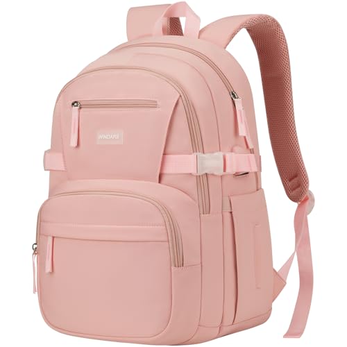 Backpack for school teens with USB charger port (pink-2)