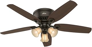 Hunter Builder Indoor Low Profile Ceiling Fan with LED Light and Pull Chain Control, 52", Bronze