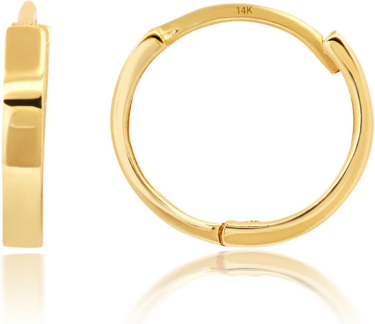 14K Solid Yellow Gold Huggie Earrings | Hypoallergenic Domed or Flat Style Small Hoop Earrings in Sizes 10mm, 12mm & 14mm | Small Gold Hoops by MAX + STONE