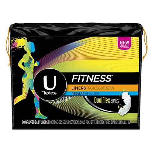 U by Kotex Fitness Pantiliners, Light Absorbency Liners, Regular, Fragrance-Free, 80 Count (Pack of 6) (Packaging May Vary)