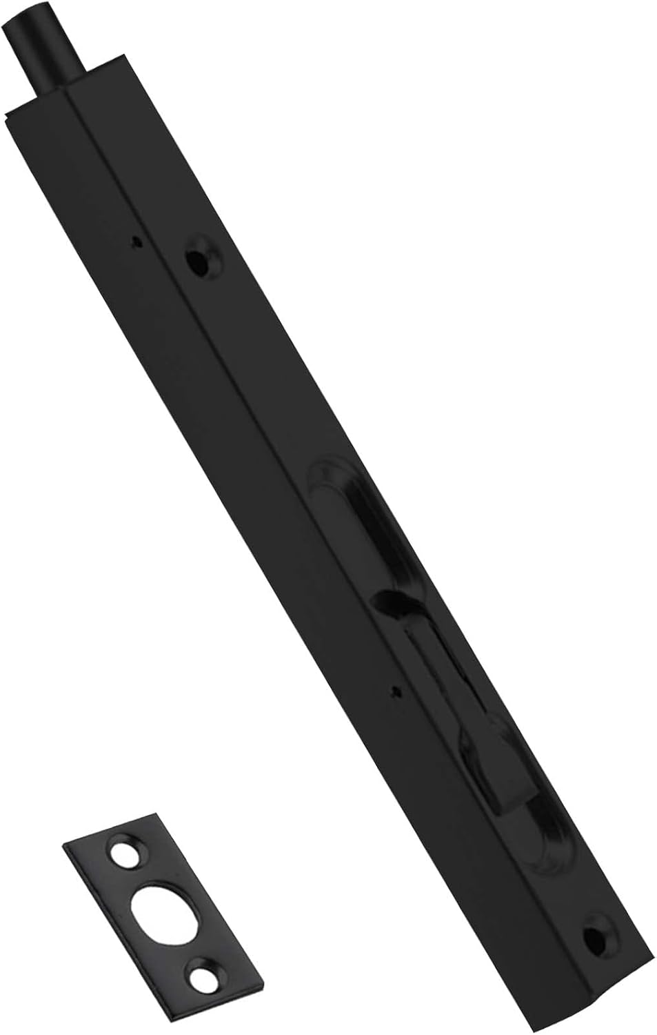 Hidden Door Lock, Black 304 Stainless Steel 8 inch Security Door Bolt Latch,French Door Slide Bolt Lock, Double Door Lever Action Flush Door Bolt Latch, Spring Dust Plug, Brushed Finish