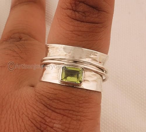 Miniatura 2 de Peridot Spinner Ring, 925 Silver Jewelry, Handmade Spinner Women, Minimalist Spinner Ring, Fidget Silver Ring, Green Stone Ring, Spinner Ring, Boho