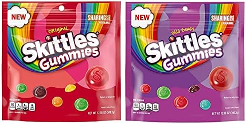 SKITTLES Gummy Candy Original and Wild Berry Sharing Size Bags Bundle - Includes 24oz Total