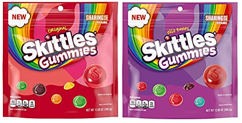 Skittles Gummy Candy Original And Wild Berry Sharing Size Bags Bundle - Includes 24Oz Total #TOP3