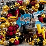 ALL-IN-1 Magical Wizard Balloons Garland Arch Kit with BONUS Hat, Wings, Lightning, Stars – Wizard Birthday Party Decorations & Supplies for Baby Shower, Chosen One, Burgundy Black Hogwarts Balloons - Image 2