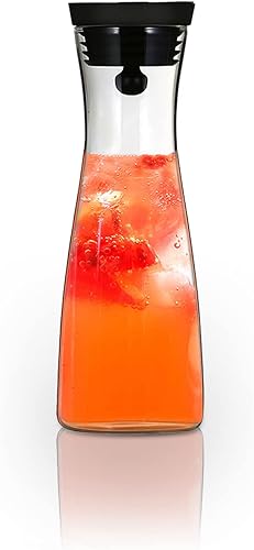 Miniatura 1 de Jarra de vidrio de 40 onzas con tapa, jarra de agua de vidrio de borosilicato con tapa de acero inoxidable 188 para agua, té helado, jugo, bebida