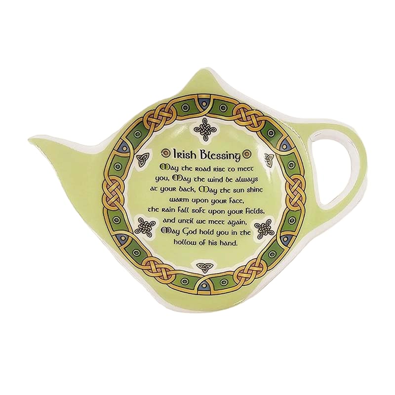 GaelSong Ceramic Irish Blessing Tea Bag Holder Light Green Color Celtic Knot Design Tea Accessories Kitchenware Present Housewarming Gift May The Road Rise