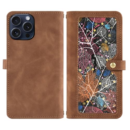Coque iPhone 15 Pro protection écran Asuwish étui cuir support pliable marron - 3