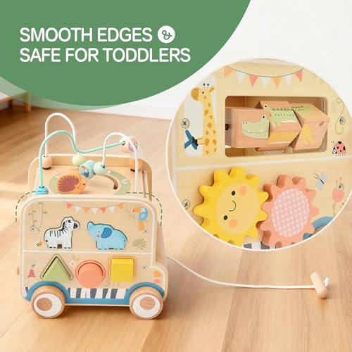 Pithfor Wooden Pull Along Activity Cube Toys, Montessori Toys for 1 2 3 Year Old Baby Toddlers, Baby Activity Cube for 1 Year Old, 1st First Birthday Gift by Pithfor - Image 5