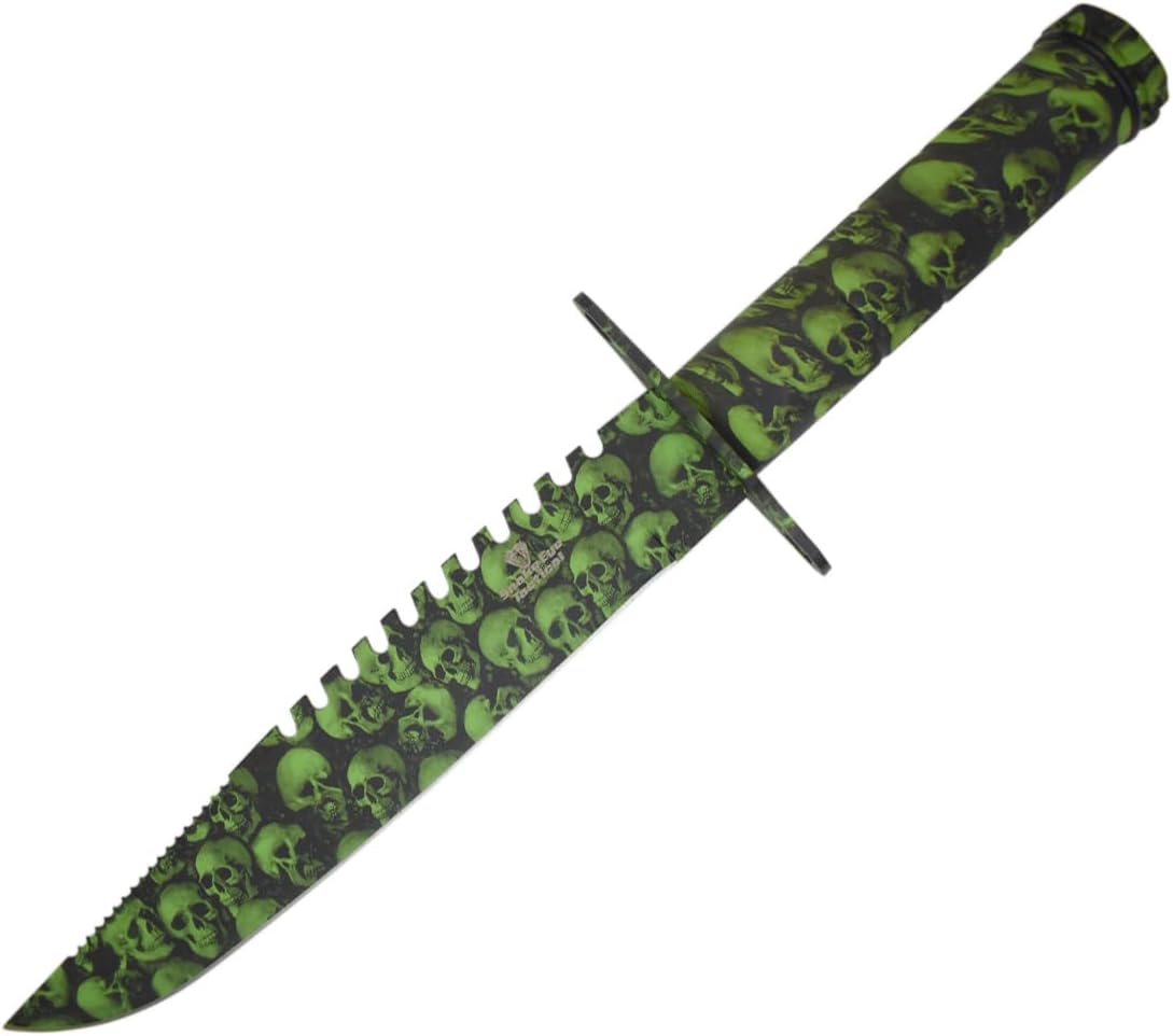 Snake Eye Tactical Full Tang Rescue Style Bowie Knife w/Sheath & Survival Kit Hunting Camping Fishing Outdoors Razor Sharp Blade (Green Camo)