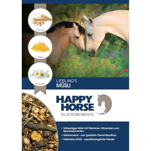 Happy Horse Lieblings Kräuter – Pferdemüsli 14 kg | Haferfreies Kräutermüsli für schwerfuttrige Pferde | Pferde Müsli mit hohem Strukturanteil | Mineralfutter mit Pfefferminze, Rosmarin & Luzerne
