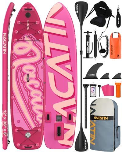 Paddle Boards für die Familie, 12' Aufblasbares Stand-Up-Paddle-Board mit Kayak-Umbausatz, Komplettes SUP-Set Paddle Boards für Erwachsene, mit Einzel-/Doppelpaddel, Kajaksitz und weiterem Zubehör