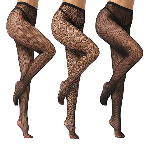 EVERSWE Sexy Elastisch Hohe Taille Strumpfhosen Netzstrümpfe Schenkelhohe Strümpfe Strumpfhosen für Damen (AST3P-B, L-XL)