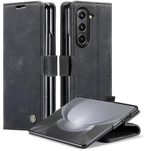 Cracedily Handyhülle für Samsung Galaxy Z Fold 5 Hülle, Klapphülle Premium Lederhülle Klappbar Flip Case Tasche Magnet Kartenfach Standfunktion Klapphülle Schutzhülle, Schwarz