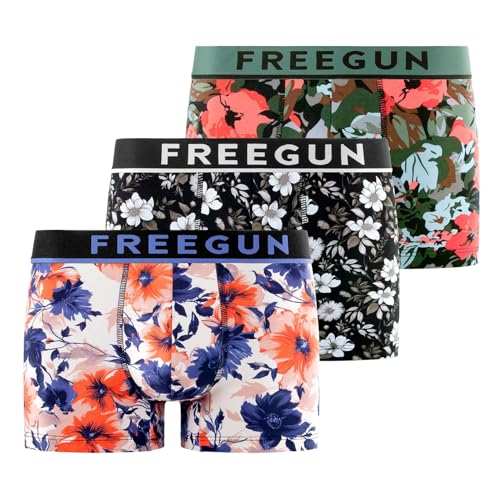 FREEGUN Boxer Homme Signature, Caleçon Homme, Respirant et Ultra-Doux (Lot de 3), Vert Taille L