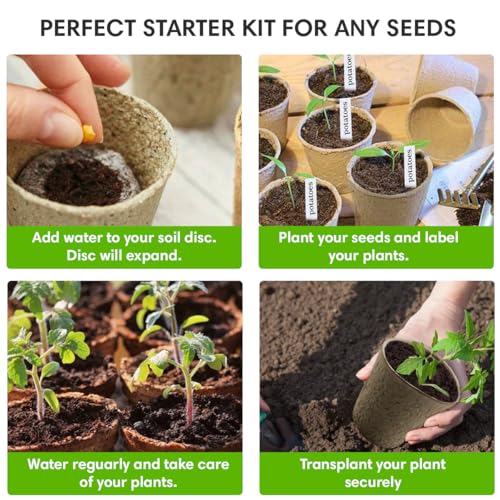 Garden Haven Seedling Starter Kit Germination Grow Cups and Soil (10 Pack) Biodegradable Peat Pots, Coco Coir Soil Discs, Plant Markers - Organic Grow Kit for Seed Germination, Indoor/Outdoor (1) - Image 5