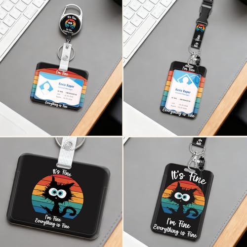 Epaing 2 Stück Katze Ausweishülle mit Band, Kartenhülle mit Schlüsselanhänger Ausziehbar, Kartenhalter Ausweis Krankenschwester Zubehör, Ausweishalter für Büroangestellte Lehrer Student Geschenke